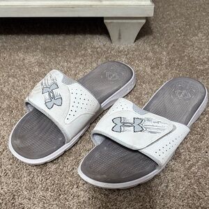 Under Armour Gray and White Slide Sandals